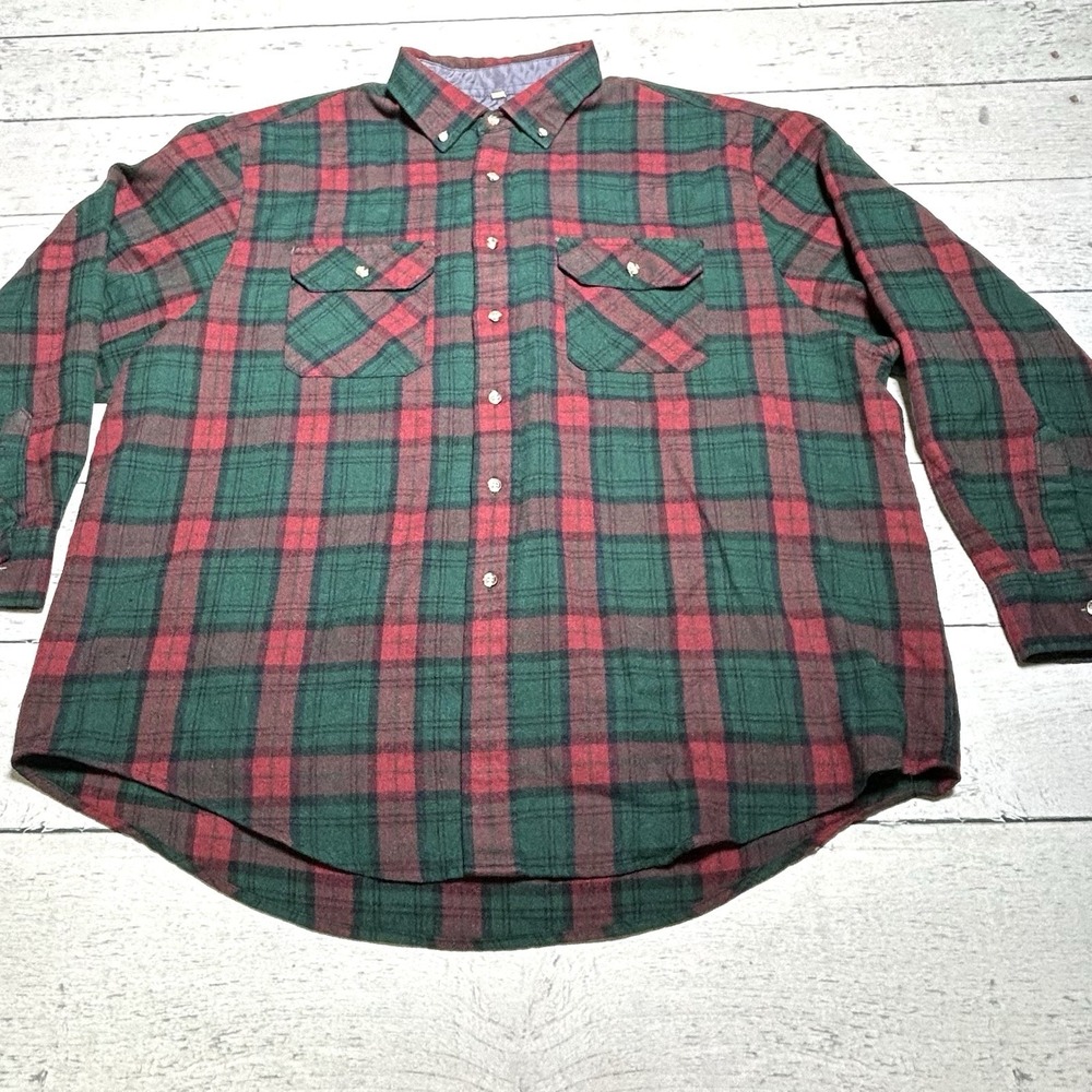 Outdoor Exchange Men’s Red & Green Plaid Button Down Shirt Pockets Cotton XXXL